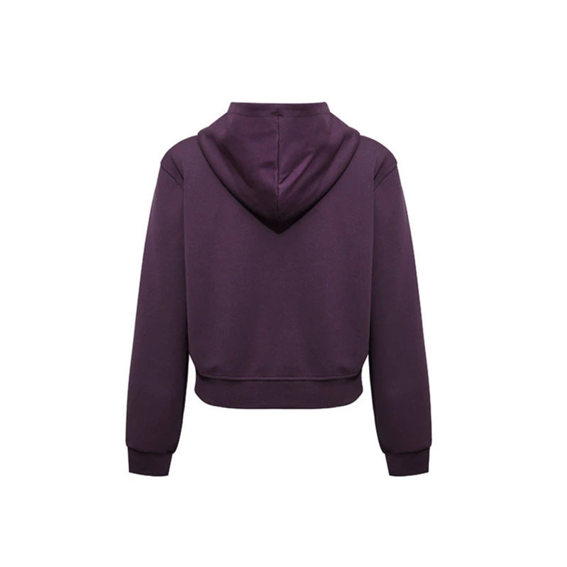 Damen Kurze taillierte Kapuzen-Sweatjacke mit Zwei-Wege-Reißverschluss und Eingrifftaschen Drune