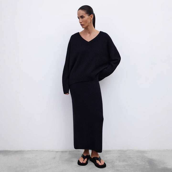 Damen langer Jeansrock mit seitlichem Schlitz und hochwertiger Baumwolle Drune