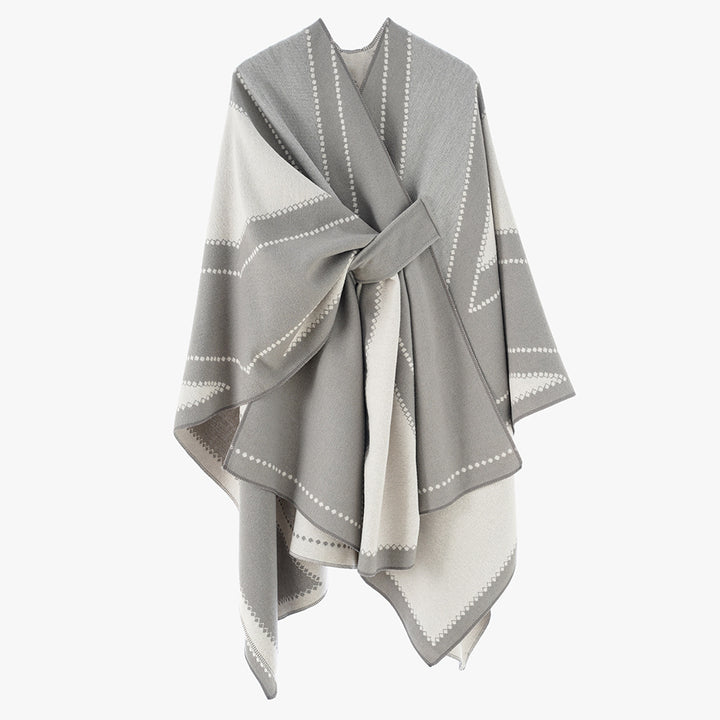 Damen Oversize-Cape aus Jacquard-Strick mit Bindeschlaufe Drune