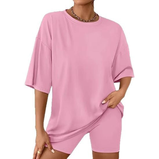 Damen Relaxed Fit Oversized T-Shirt und Biker-Shorts-Set Drune