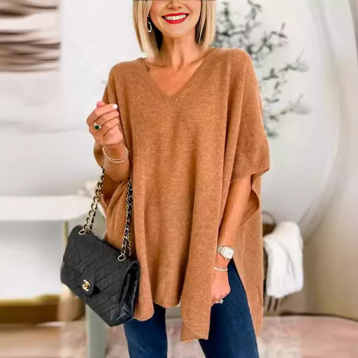 Damen V-Pullover mit asymmetrischem Schnitt und lässigem Fall Drune