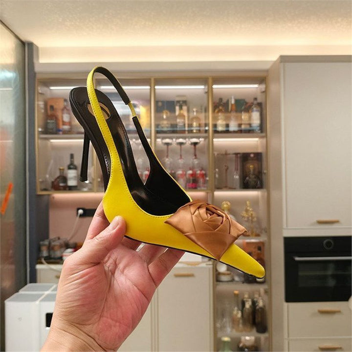 Damen spitze Slingback-Stilettos mit Satin-Rosenapplikation Drune