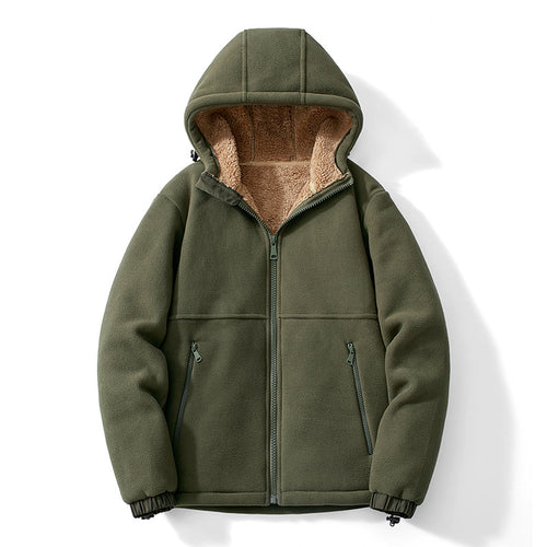 Herren Fleece-Kapuzenjacke mit Teddy-Innenfutter, Reißverschlusstaschen und verstellbarem Saum Drune