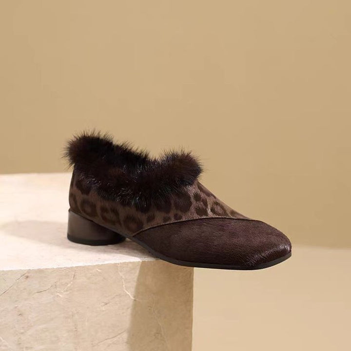 Damen Elegante Mokassins mit Fellbesatz Drune