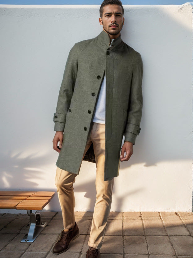 Herren klassischer Trenchcoat mit stilvollem Gürtel und doppelter Knopfreihe Drune