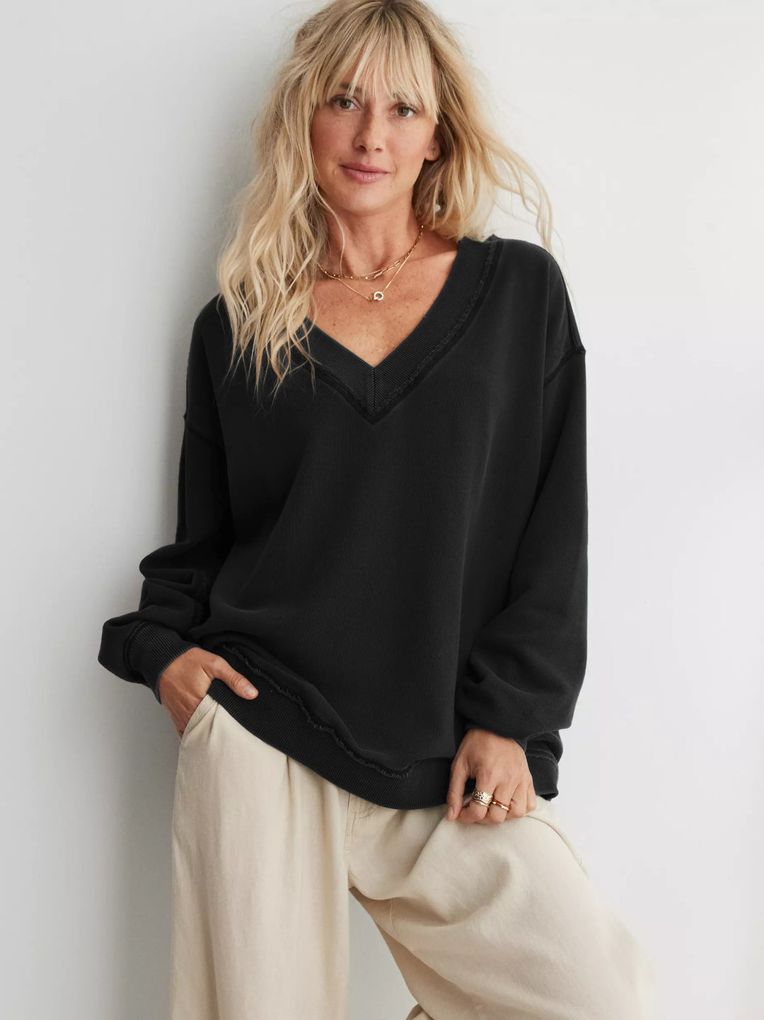 Damen lässiger V-Ausschnitt Sweatshirt mit angesagtem Oversized-Schnitt Drune