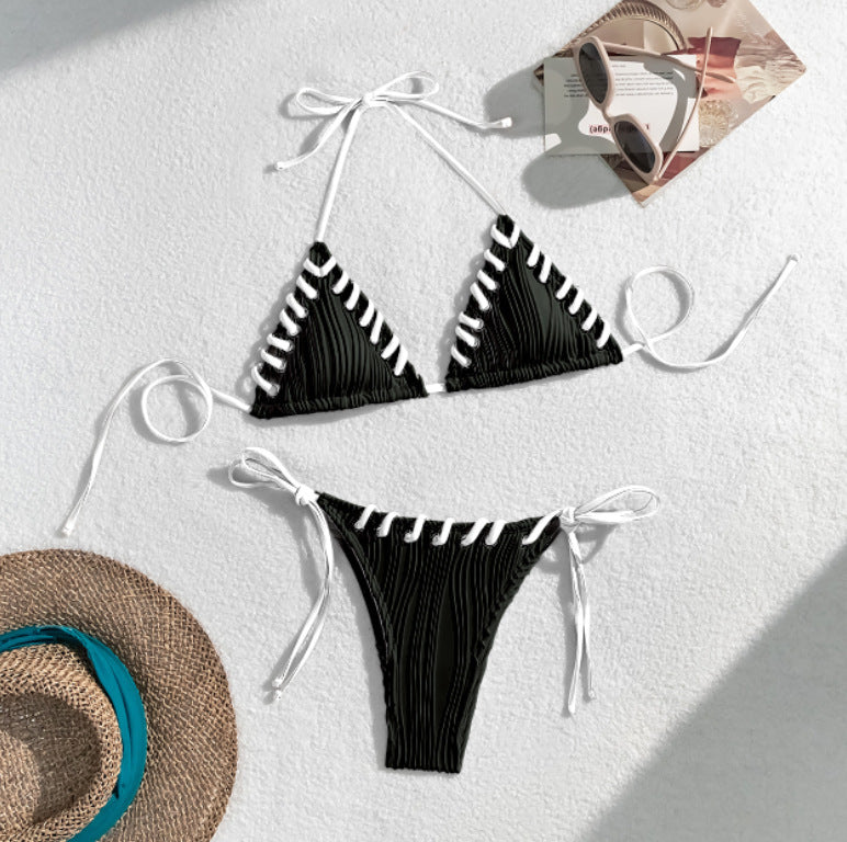 Damen Triangel-Bikini mit kontrastierenden Schnürdetails Drune