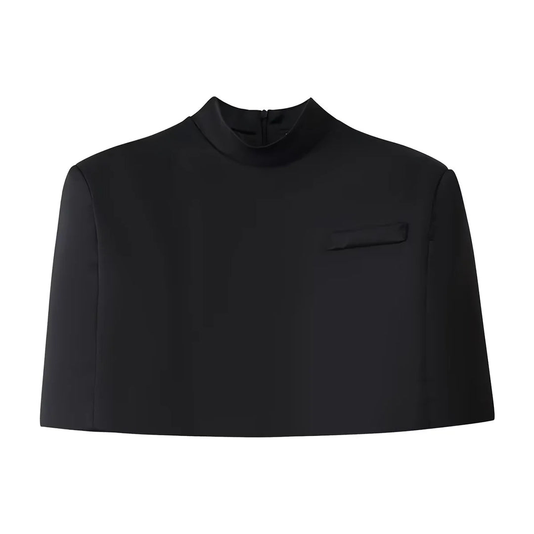 Damen nan kurzes Capelet-Top mit Stehkragen, verdecktem Rückenreißverschluss und minimalistischer Brustleiste Drune