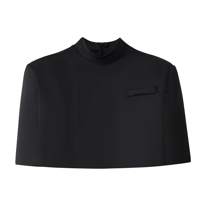 Damen nan kurzes Capelet-Top mit Stehkragen, verdecktem Rückenreißverschluss und minimalistischer Brustleiste Drune