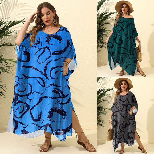 Damen luftiger Kaftan mit stylishem Muster Drune