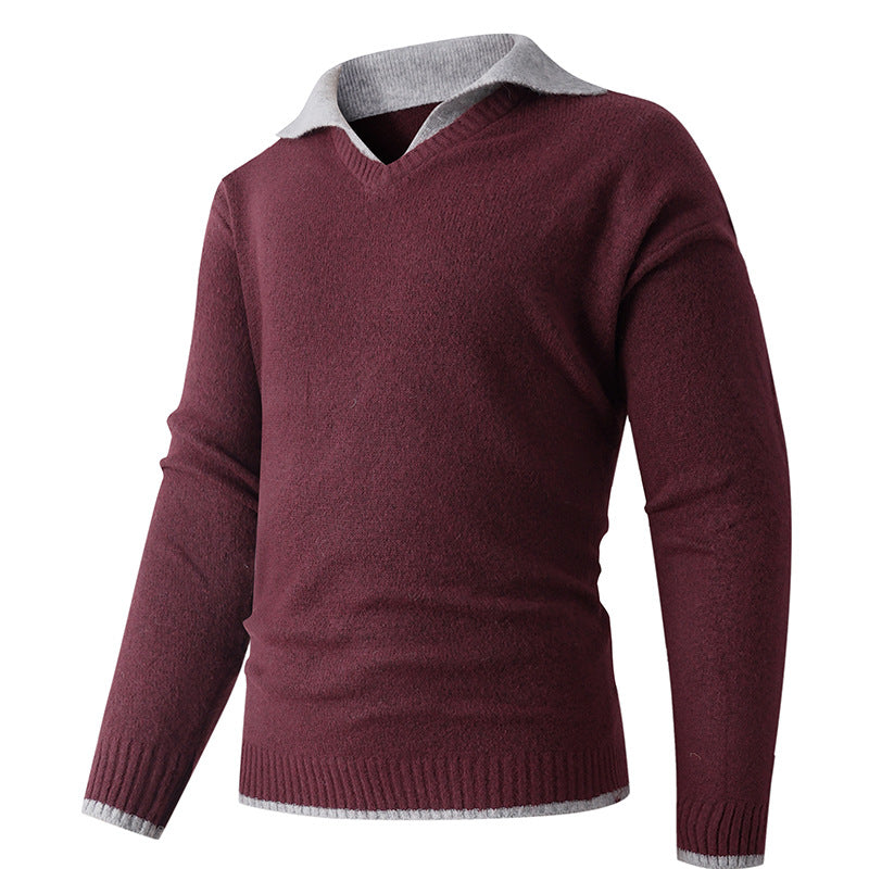 Herren Feiner V-Ausschnitt-Pullover mit Hemdkragen‑Optik und gerippten Bündchen Drune