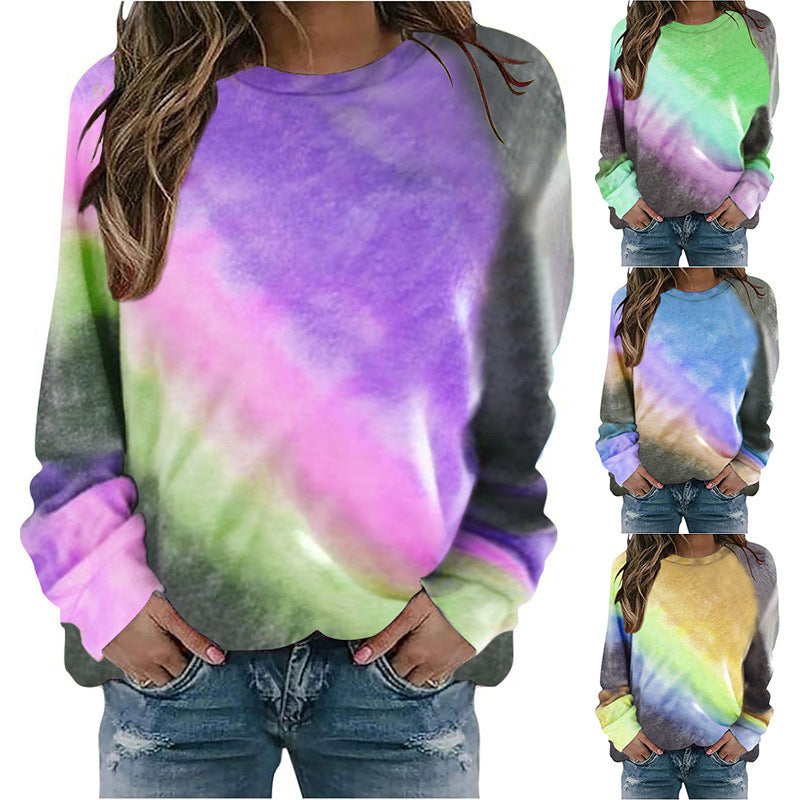 Damen Oversize Batik Sweatshirt mit Rundhalsausschnitt und weichen Rippbündchen Drune
