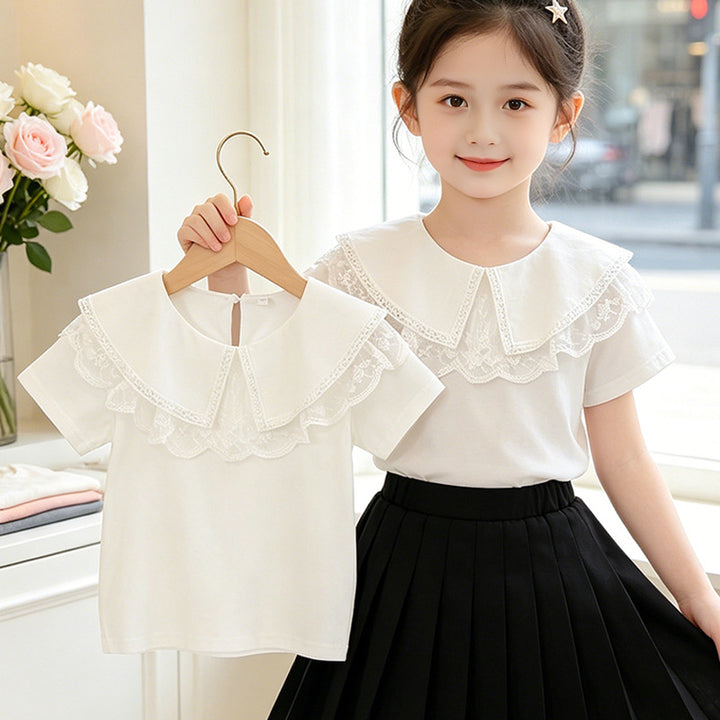 Damen elegante Bluse mit Spitzenkragen Drune