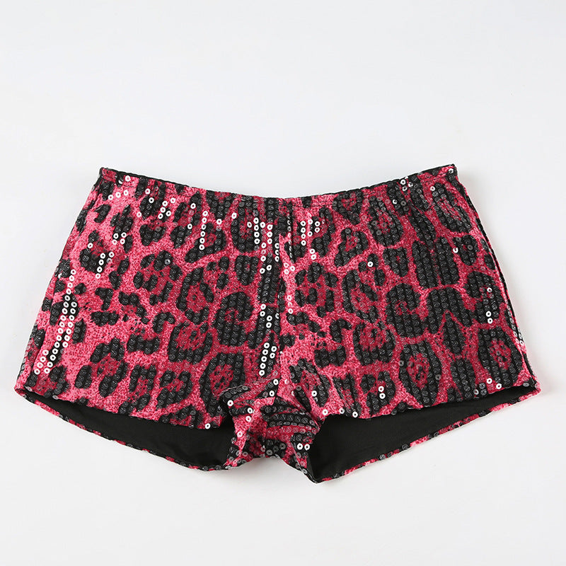 Damen Pailletten-Minikleid mit Leopardenmuster und verstellbaren Spaghettiträgern Drune