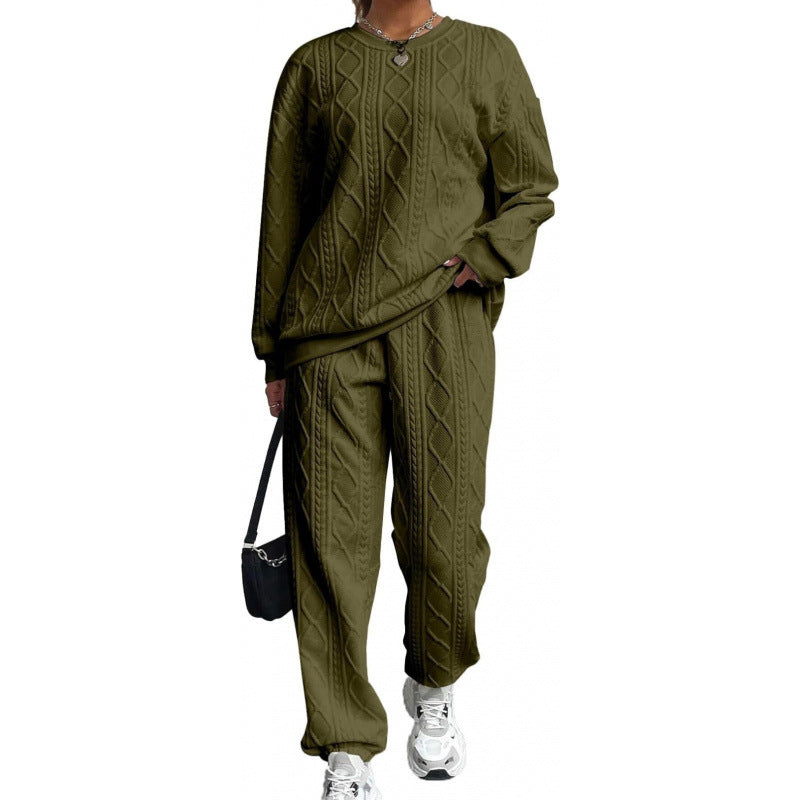 Damen modisches Strick-Loungewear-Set mit lässigem Schnitt und strukturierter Oberfläche Drune