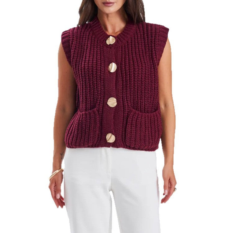 Damen Grobgestrickter Oversize Cardigan mit Zierknöpfen Drune