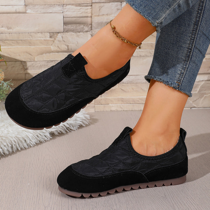 Damen Gepolsterte gesteppte Slip-On Freizeitschuhe mit rutschfester Profilsohle Drune