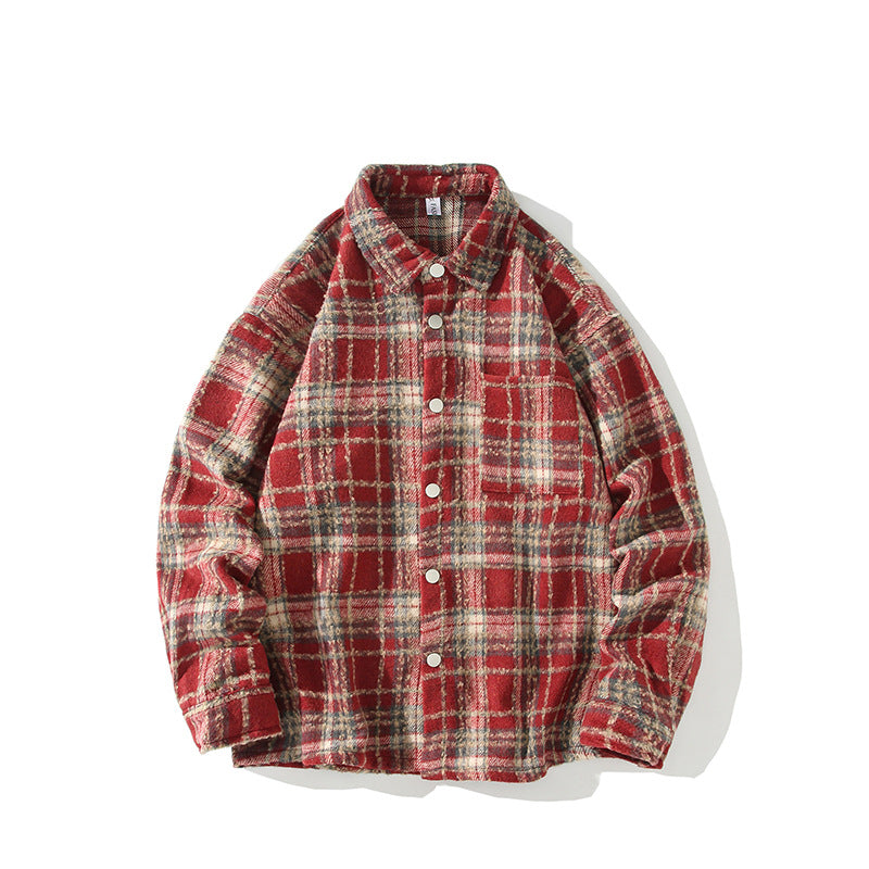 Herren Kariertes Flanell-Overshirt mit Druckknopffront und geradem Schnitt Drune