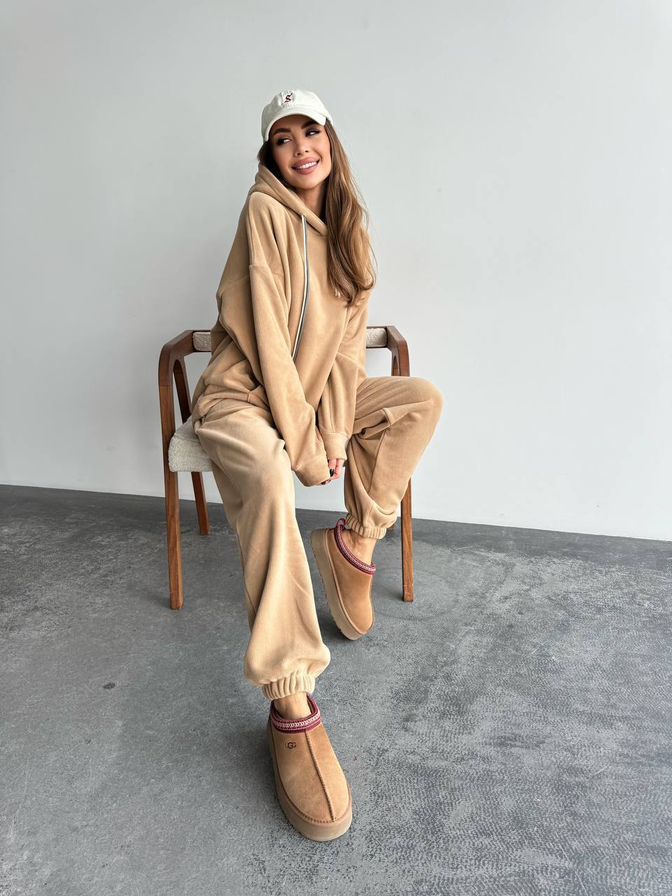 Damen Oversize-Fleece-Hoodie mit Kapuze und taillierter Tapered-Jogginghose Drune