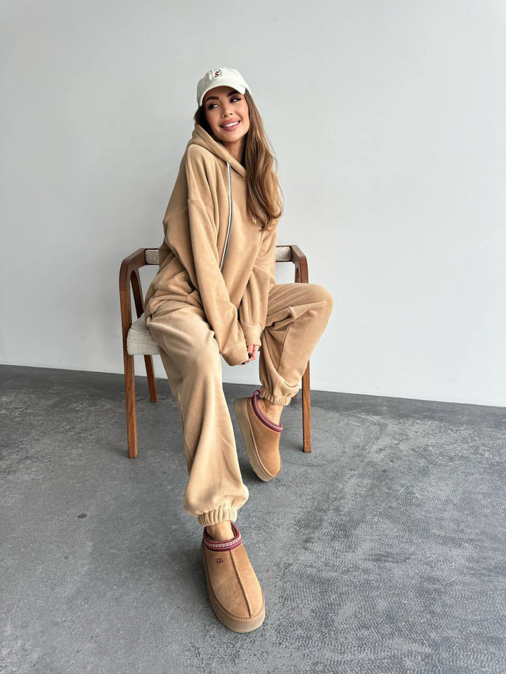 Damen Oversize-Fleece-Hoodie mit Kapuze und taillierter Tapered-Jogginghose Drune