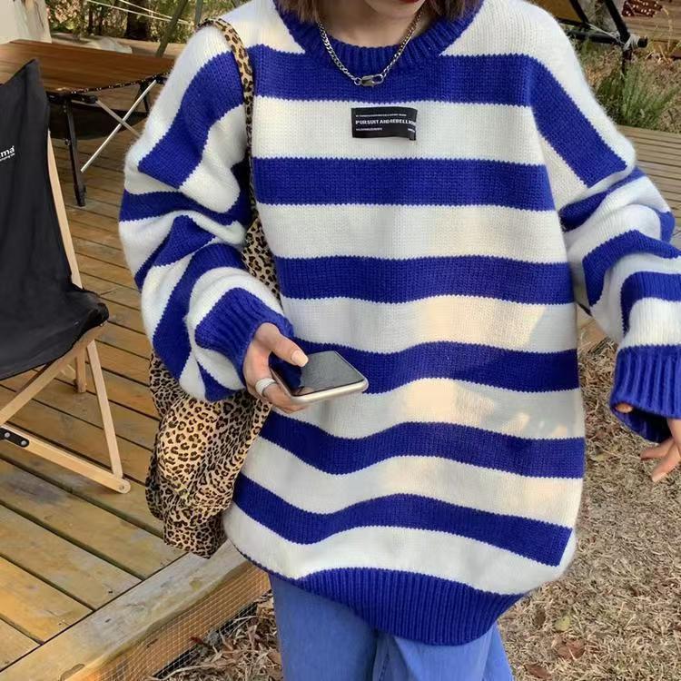 Damen kuscheliger Pullover mit breiten Streifen und weichem Material Drune