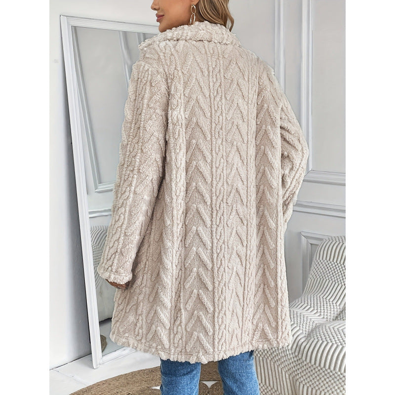 Damen Kuscheliger Teddy-Mantel mit doppelter Knopfleiste und strukturiertem Design Drune