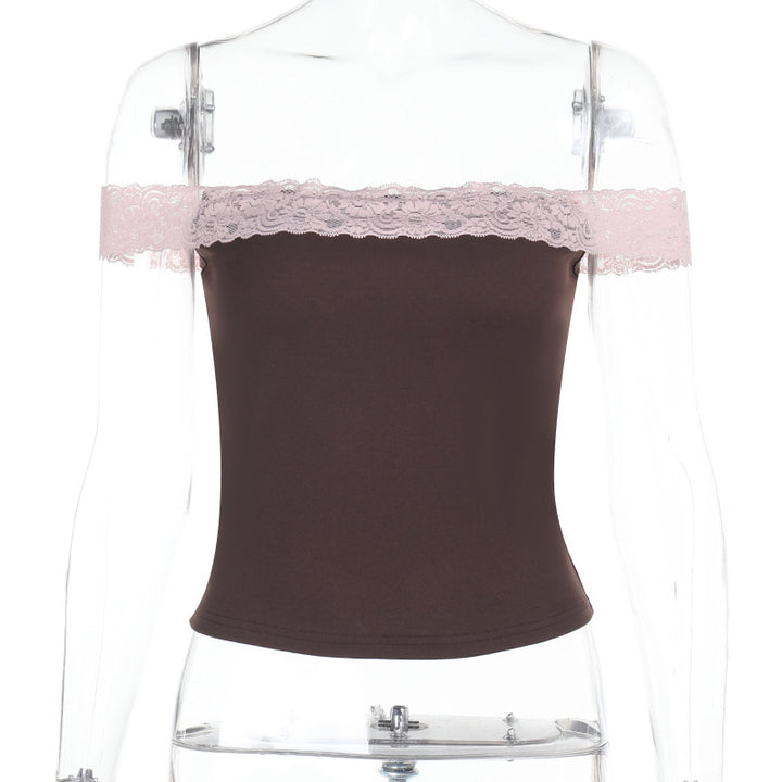 Damen Off-Shoulder Top mit zarten Spitzenakzenten Drune