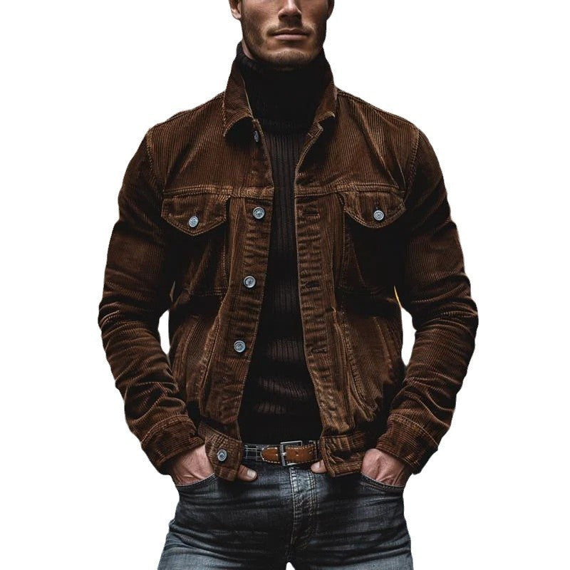 Herren Cordjacke mit tailliertem Schnitt und Druckknopfleiste Drune