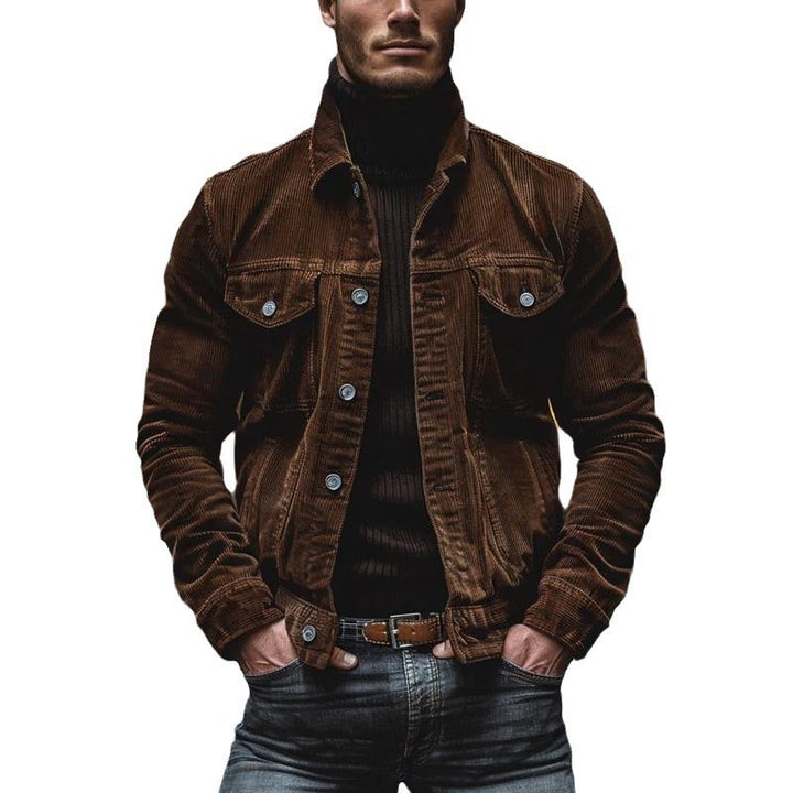 Herren Cordjacke mit tailliertem Schnitt und Druckknopfleiste Drune