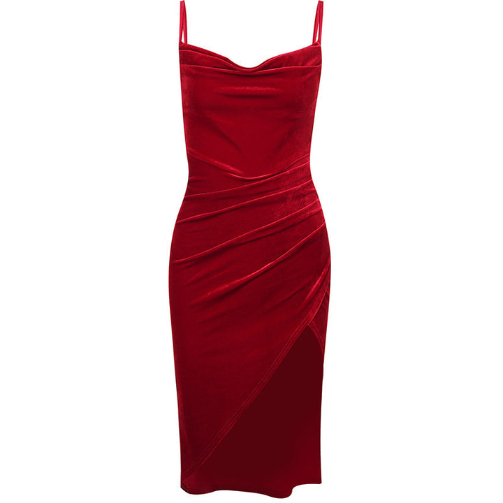Damen elegantes Wickelkleid mit hohem Schlitz und schmalen Trägern Drune