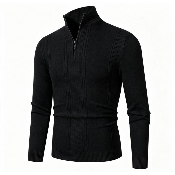 Herren Feiner Halbzip-Rollkragenpullover mit Strukturstreifen und körpernahem Schnitt Drune