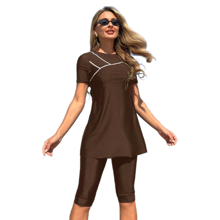 Damen Sportliches Badeset mit kurzem Oberteil und Leggings Drune