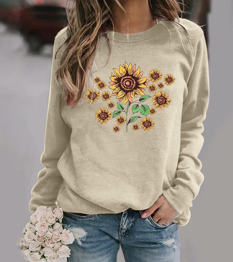 Damen Sweatshirt mit floralem Sonnenblumenmotiv und bequemer Passform Drune