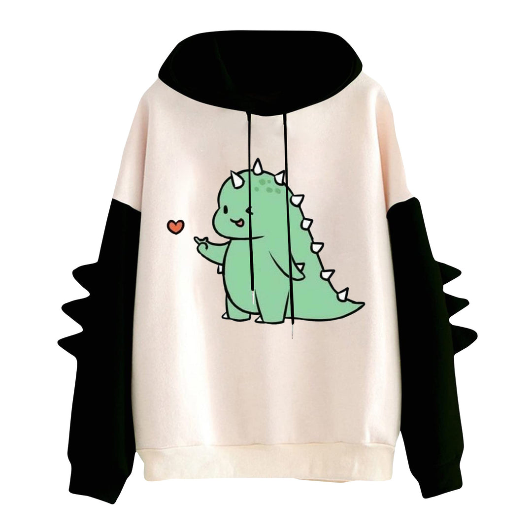 Damen nan Kapuzenpullover mit niedlichem Dinosaurierprint und dreidimensionalen Stacheln Drune