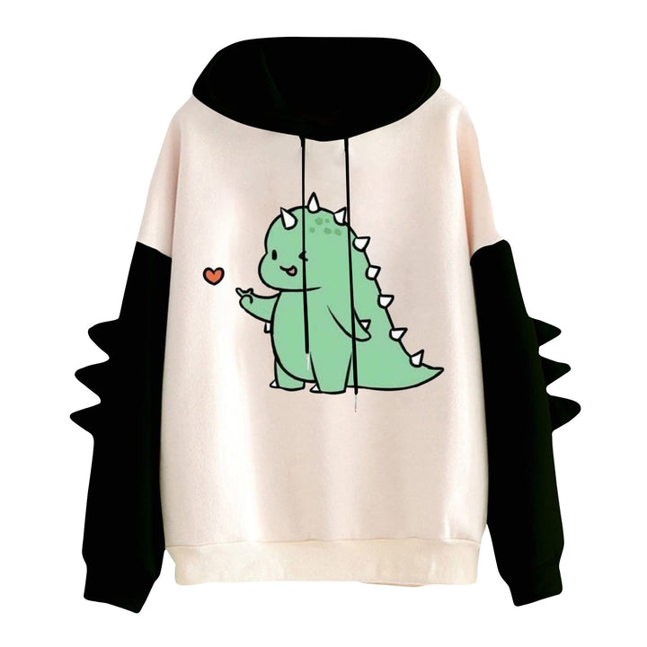 Damen nan Kapuzenpullover mit niedlichem Dinosaurierprint und dreidimensionalen Stacheln Drune
