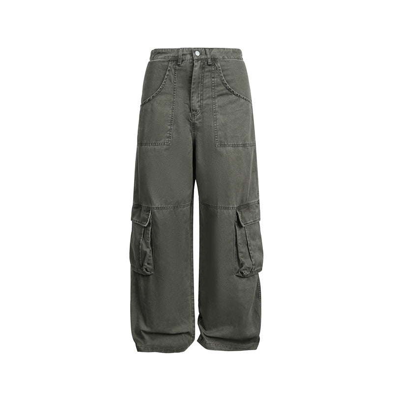 Damen High‑Waist Cargo‑Hose im Wide‑Leg‑Stil mit aufgesetzten Klappentaschen und markanten Nahtdetails Drune