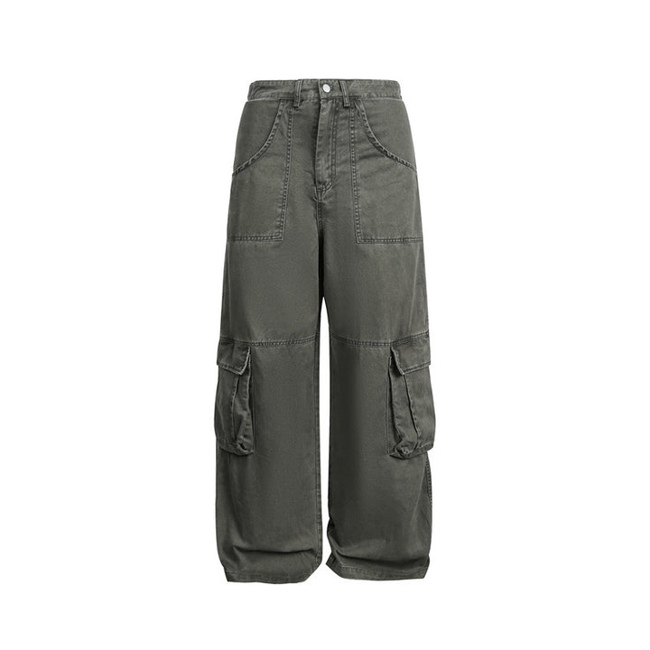 Damen High‑Waist Cargo‑Hose im Wide‑Leg‑Stil mit aufgesetzten Klappentaschen und markanten Nahtdetails Drune