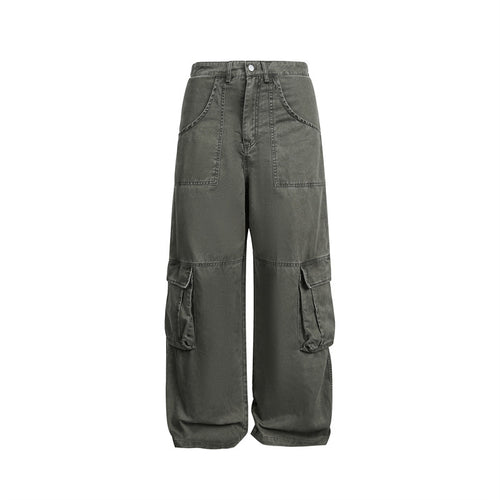 Damen High‑Waist Cargo‑Hose im Wide‑Leg‑Stil mit aufgesetzten Klappentaschen und markanten Nahtdetails Drune