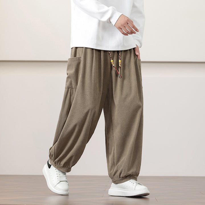 Damen lässige Cordhose mit elastischem Bund und farbigen Schnürsenkeln Drune