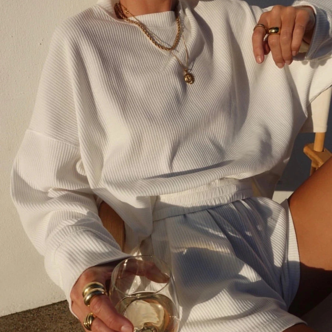 Damen Casual Oversized Sweatshirt und Shorts Set Drune