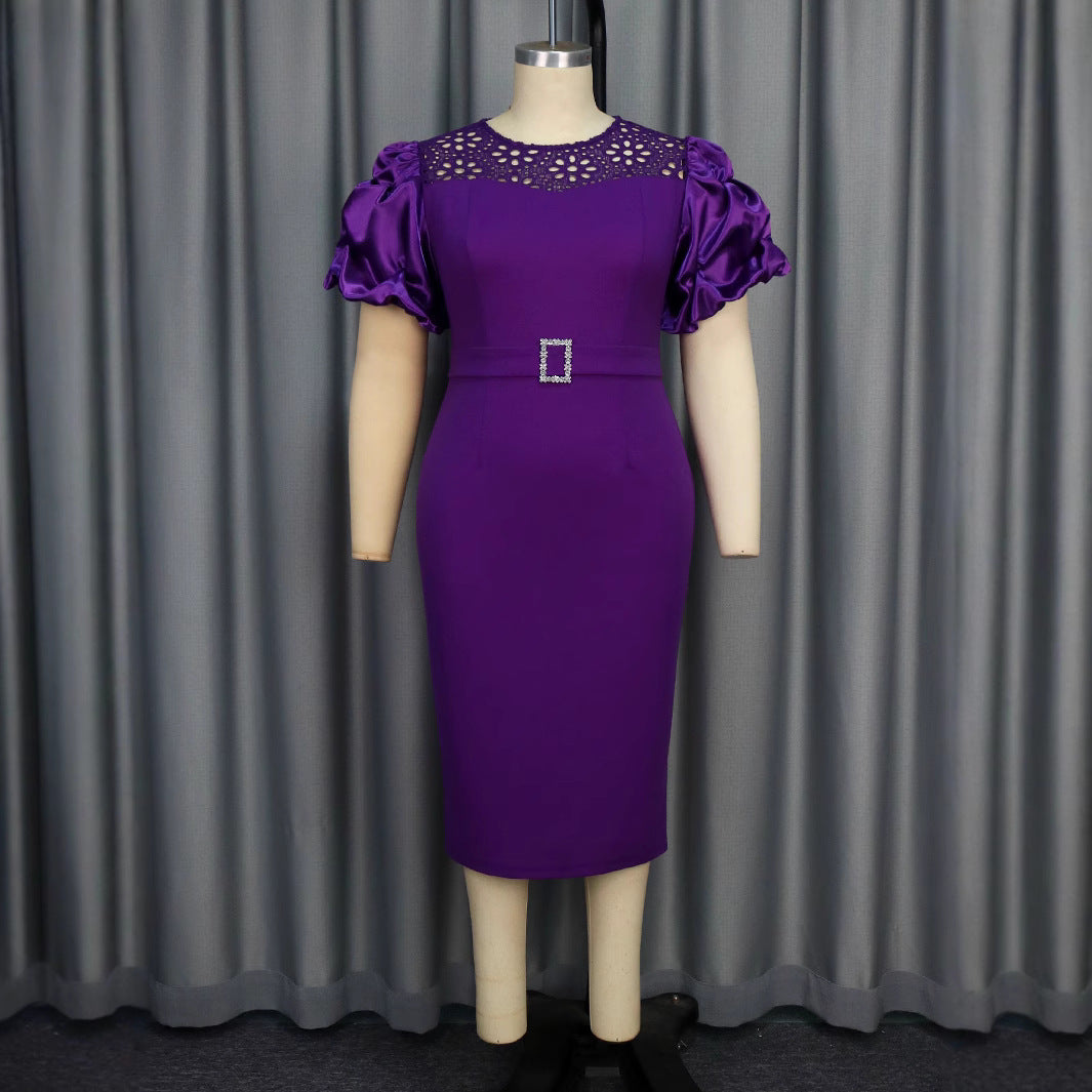 Damen Elegantes Kleid mit Spitzenakzenten und voluminösen Puffärmeln Drune