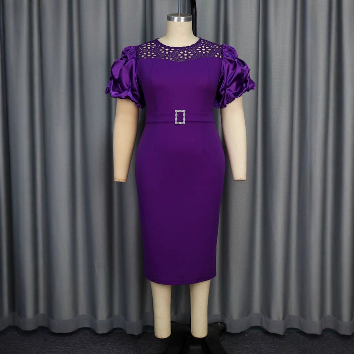 Damen Elegantes Kleid mit Spitzenakzenten und voluminösen Puffärmeln Drune