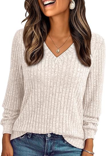 Damen Weicher Rippstrickpullover mit V-Ausschnitt Drune
