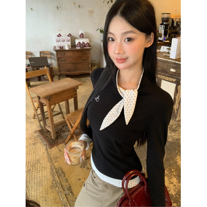 Damen Langarmshirt mit elegantem Kragen und gemustertem Unterkragen Drune