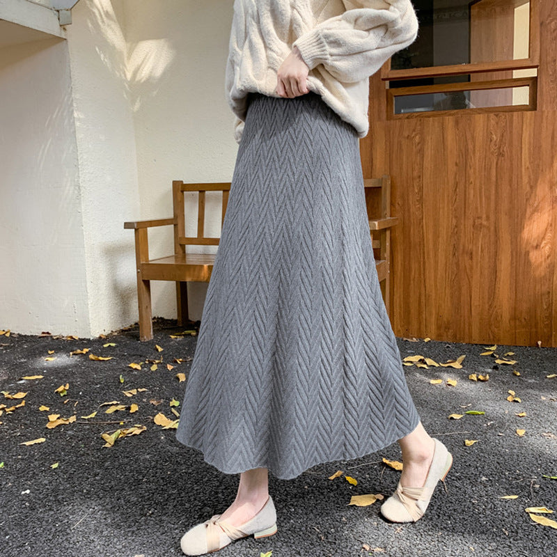 Damen Eleganter Strickrock mit strukturiertem Zopfmuster Drune