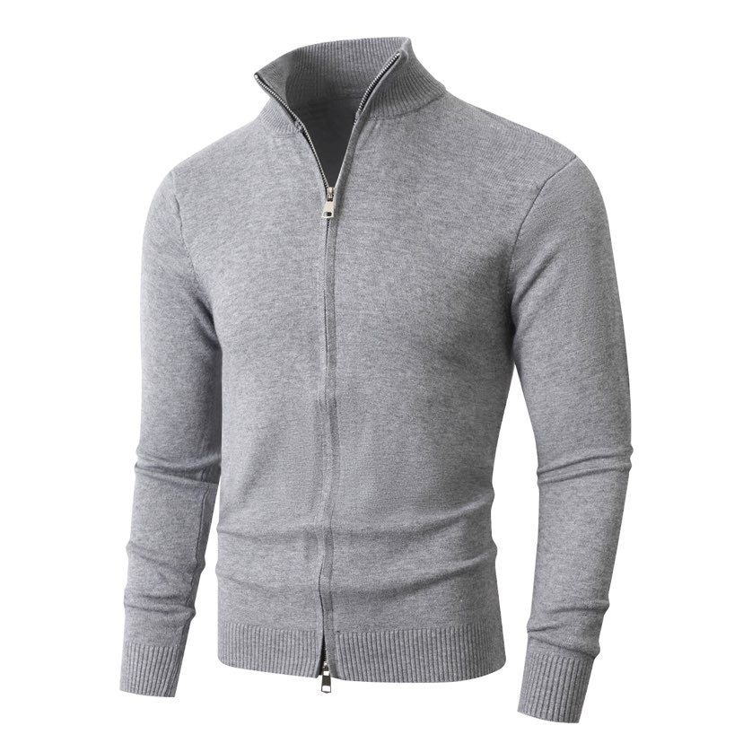 Herren Slim-Fit Feinstrick-Cardigan mit Zweifach-Reißverschluss und Stehkragen Drune