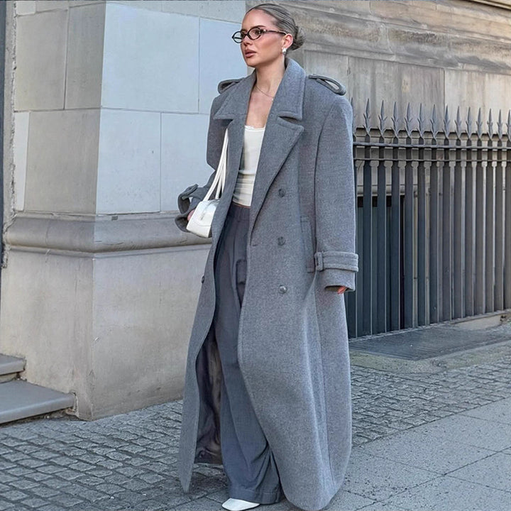 Damen Oversized Wollmantel mit dekorativen Knopfdetails Drune