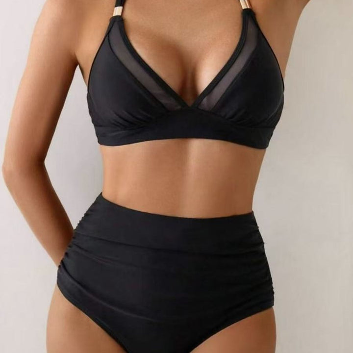 Damen Bikini-Set mit transparenten Einsätzen und hohem Taillenbund Drune