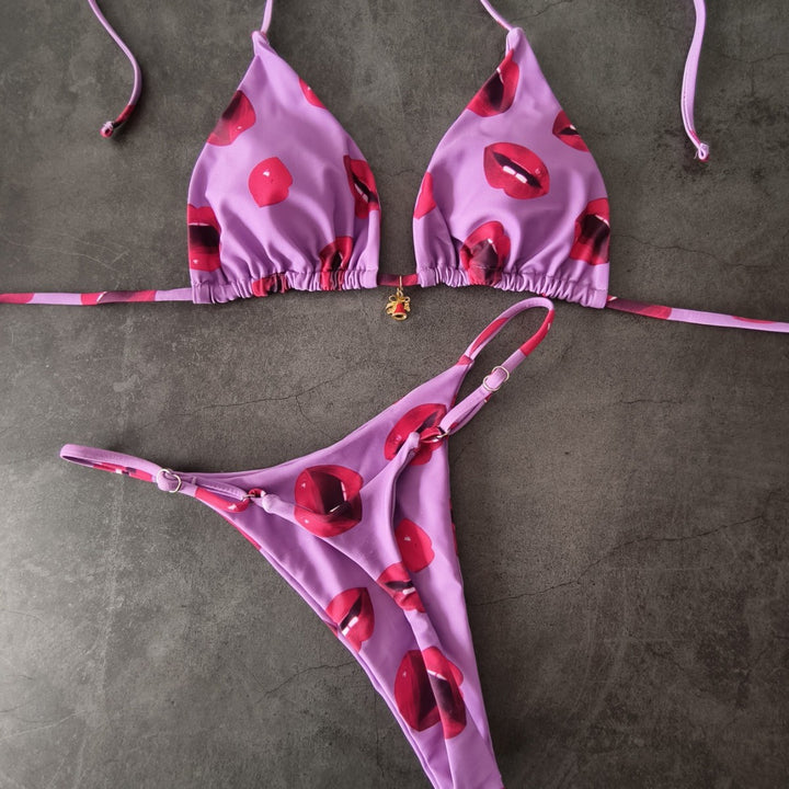 Damen Bikini-Set mit verstellbarem Triangel-Oberteil und hoch geschnittenen Hüftbund Drune