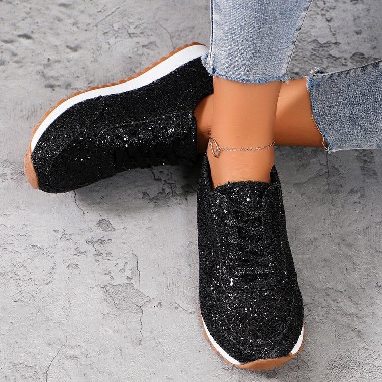 Damen  glitzernde Retro-Laufsneaker mit gepolstertem Memory-Fußbett und rutschfester Profilsohle Drune
